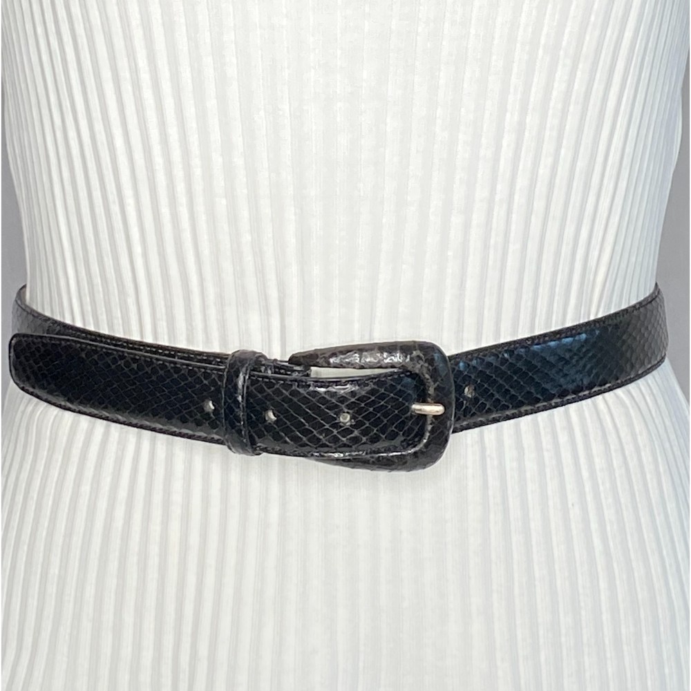 💎Liz Claiborne Womens Belt Size Medium Black Genuine Snake Skin